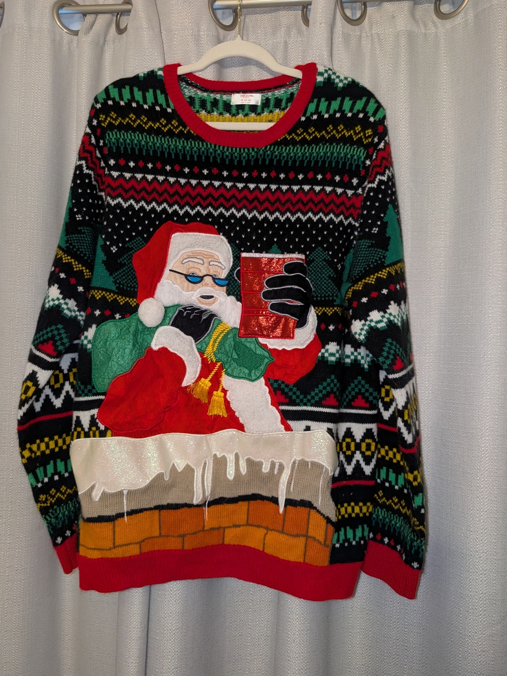 Men's Holiday Sweater with Santa Graphic - Red/Green/Black XL